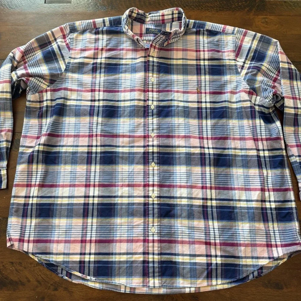 Polo Ralph Lauren Shirt Mens 3XB Multicolor Plaid Long Sleeve Button Down Casual